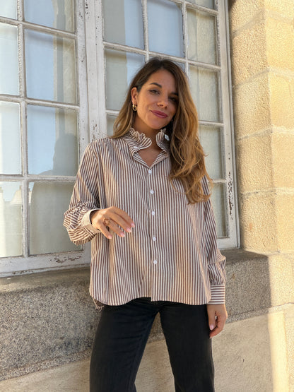Chemise rayée chocolat Elise