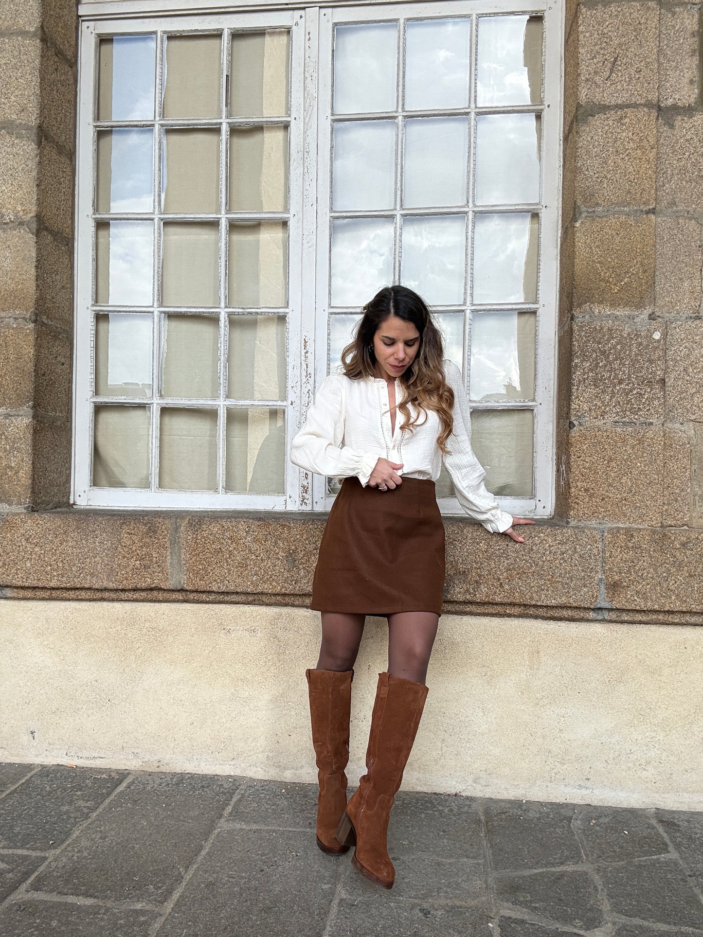 Jupe effet laine Lou chocolat
