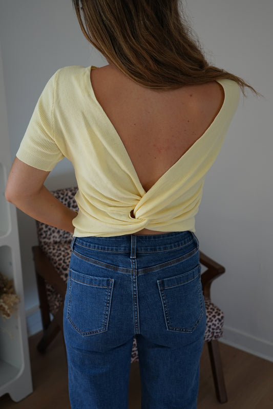 Top Aimée dos nu en maille jaune
