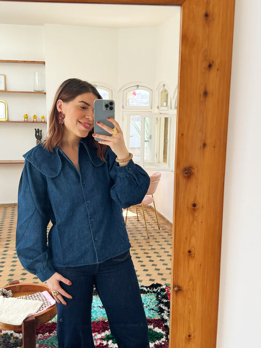 Blouse à col large denim Billie