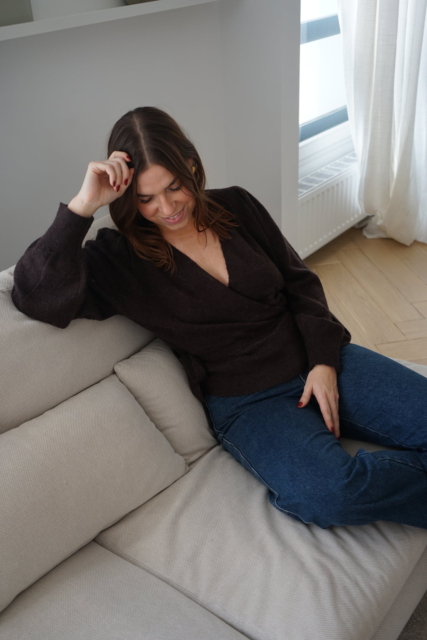 Cardigan à noeud en laine et mohair Pia chocolat