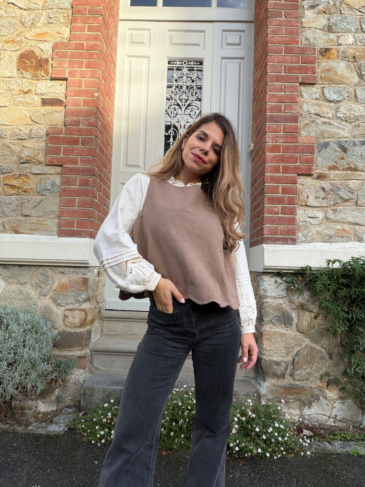 Pull sans manches taupe Charline