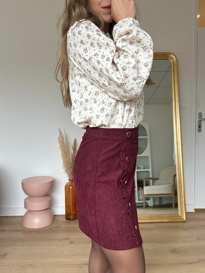 Jupe en velours Louisa bordeaux