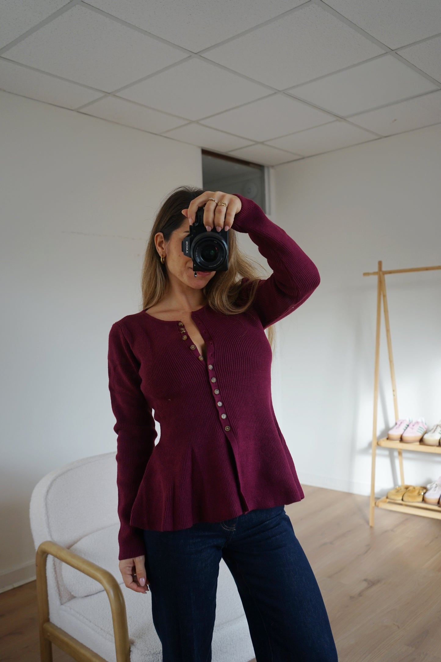 Pull fin péplum Albane bordeaux