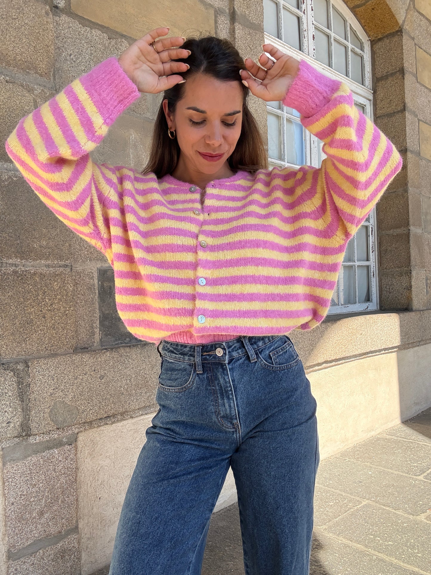Cardigan Solela rose et jaune