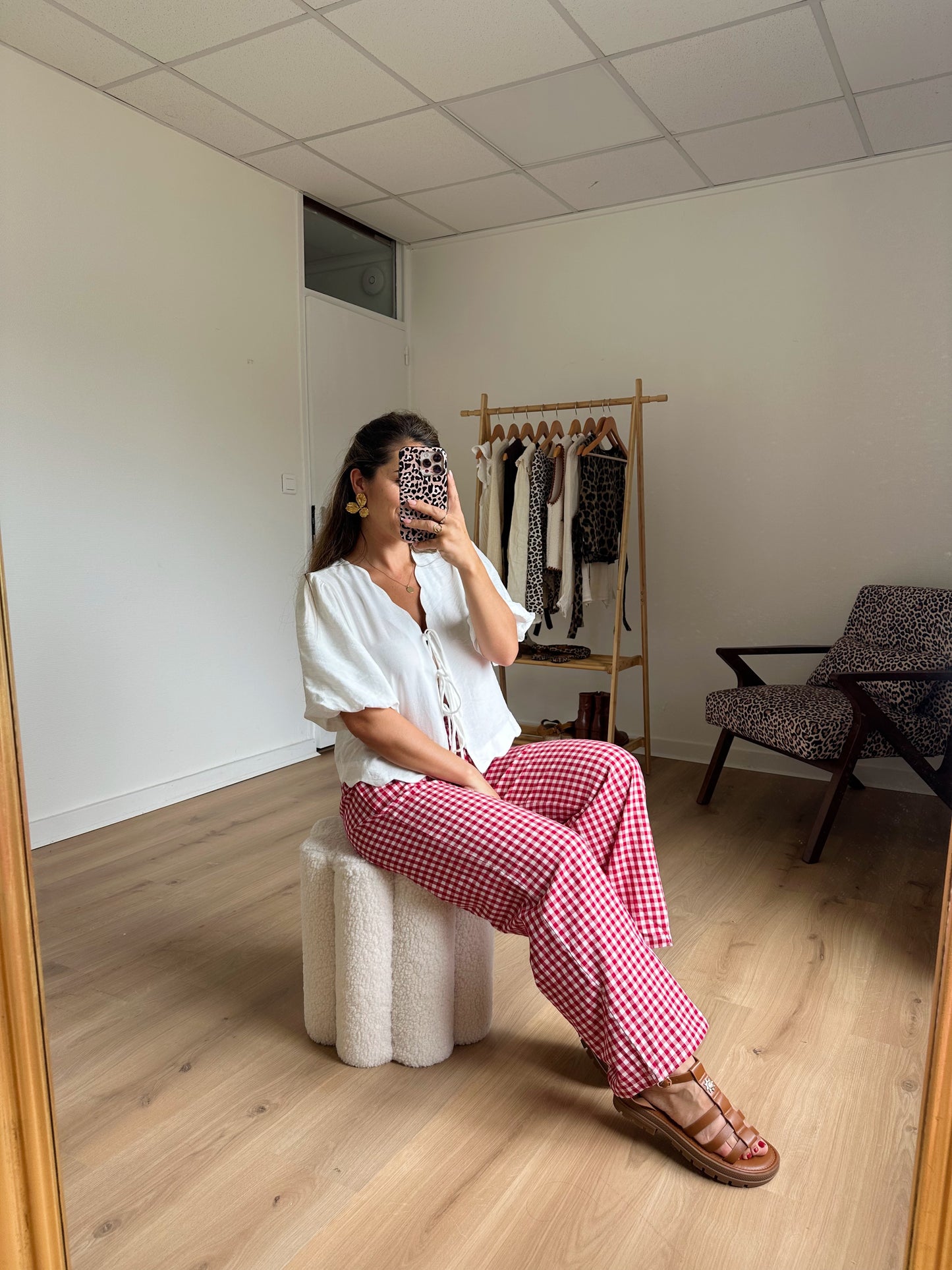 Pantalon fluide vichy rouge Louison