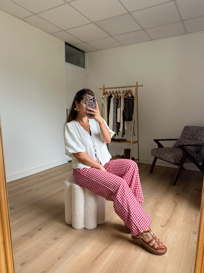 Pantalon fluide vichy rouge Louison