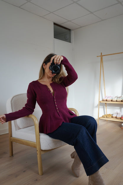 Pull fin péplum Albane bordeaux