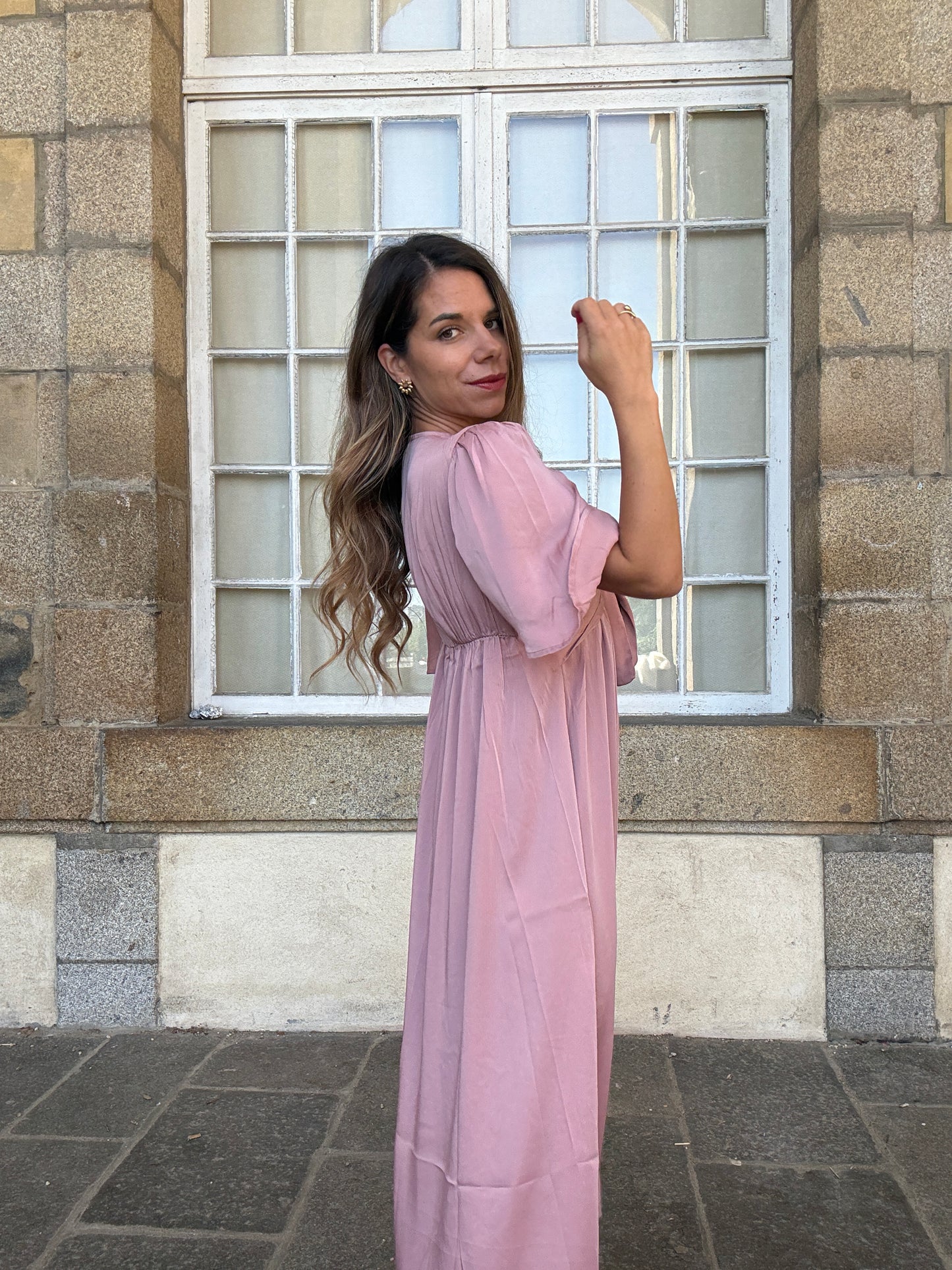 Robe longue Suzy vieux rose