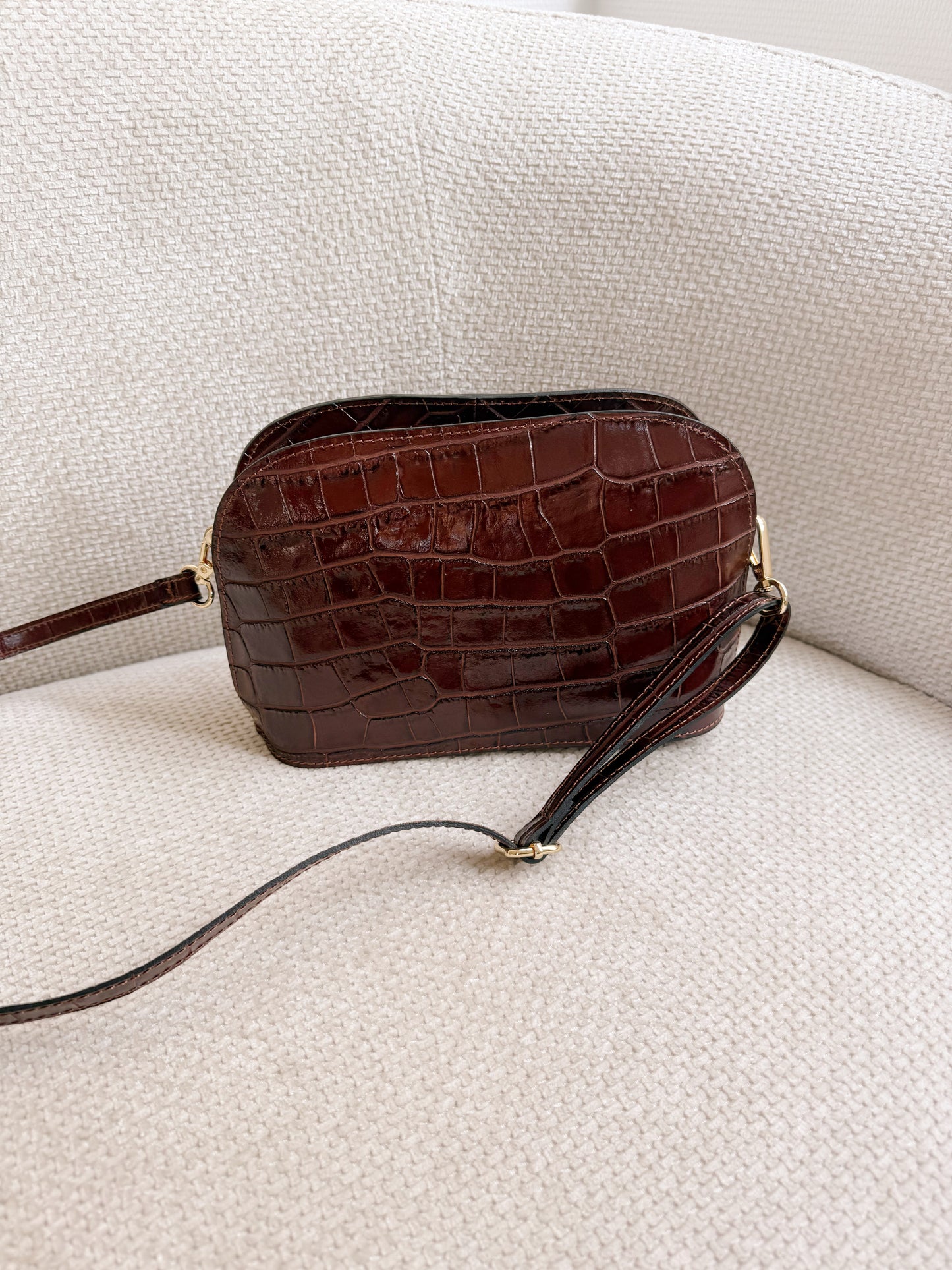Sac à main croco Côme marron