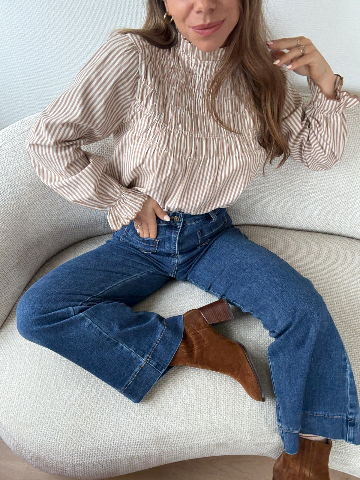 Blouse à rayures smockée camel Chloé