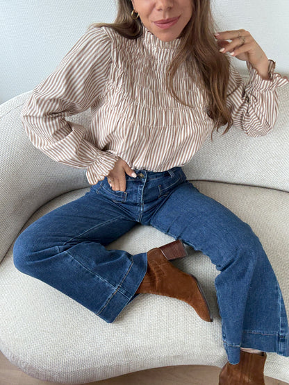 Blouse à rayures smockée camel Chloé