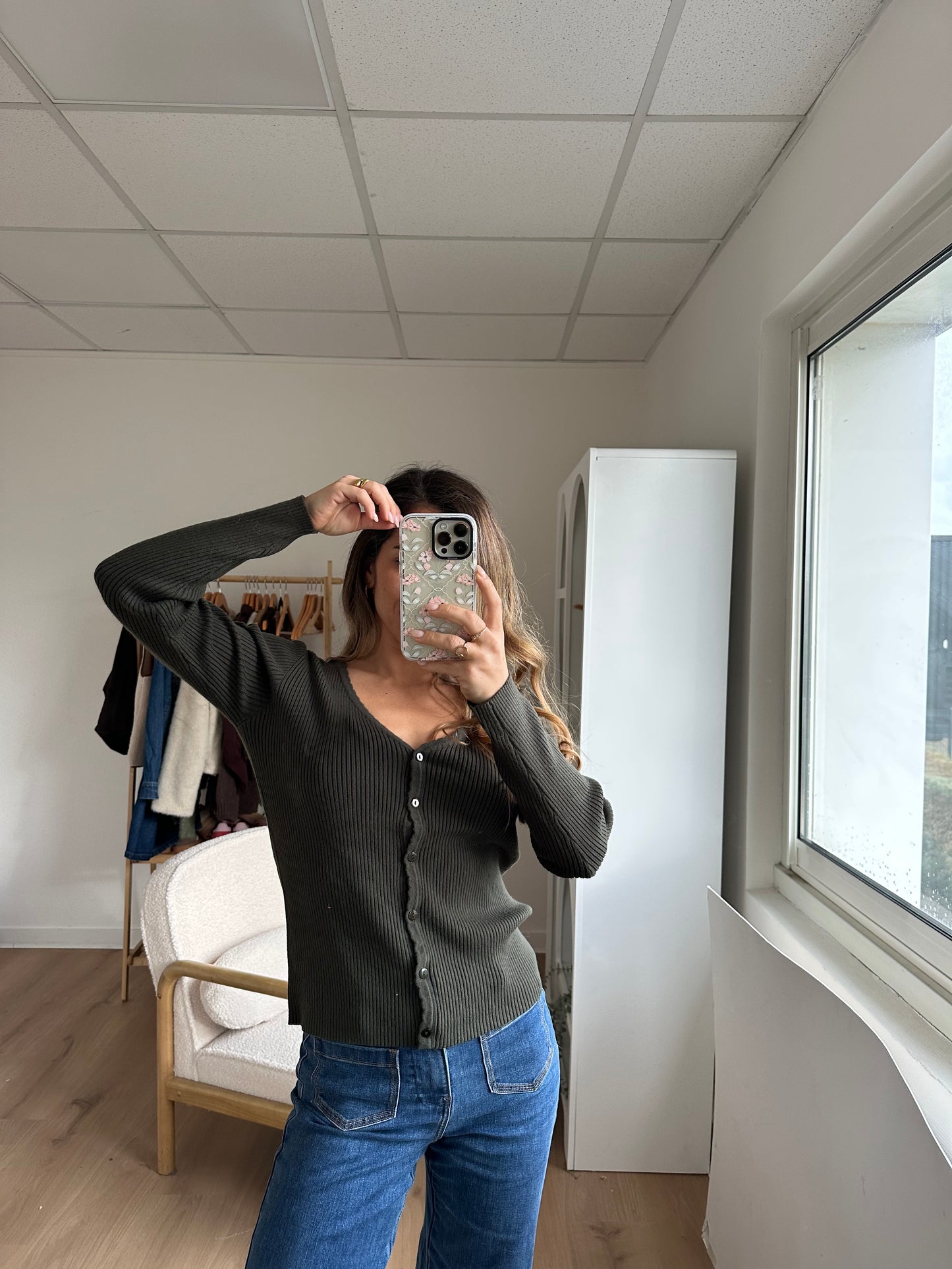 Cardigan fin Louise kaki