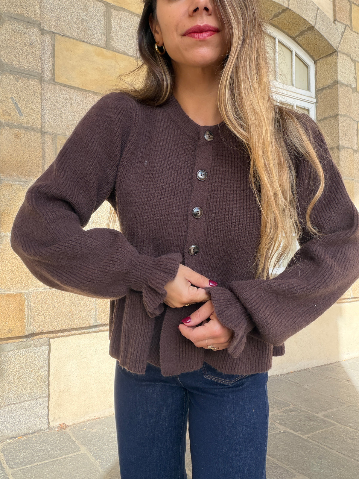 Cardigan péplum Oriane chocolat