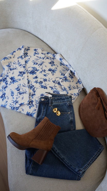 Pull Capucine à fleurs bleues