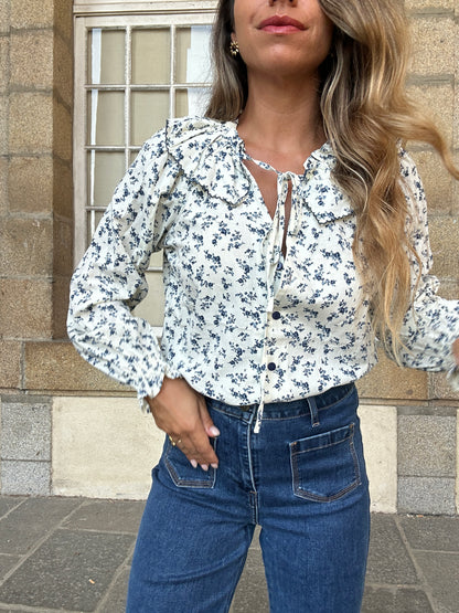 Blouse à col large fleurie Maria