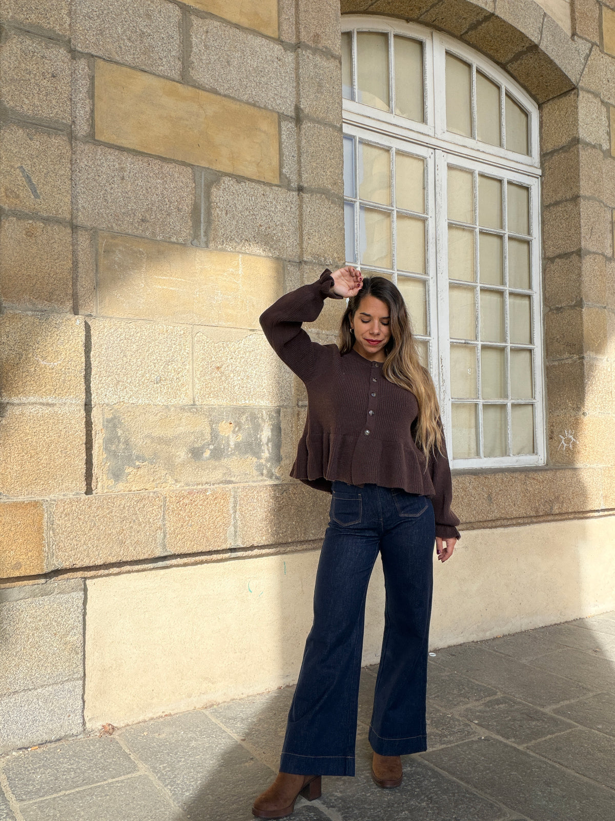 Cardigan péplum Oriane chocolat