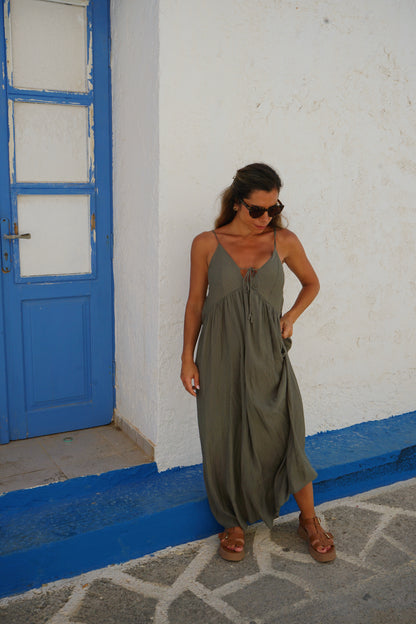 Robe longue Stella kaki