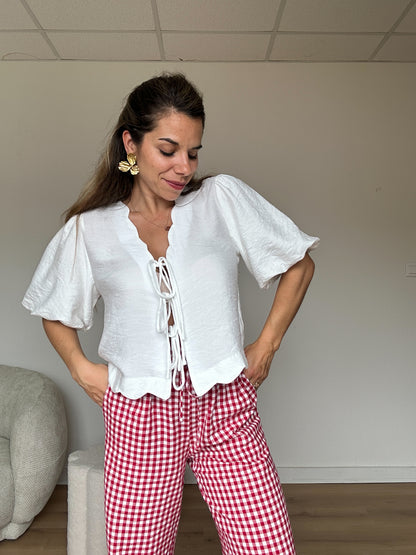 Pantalon fluide vichy rouge Louison