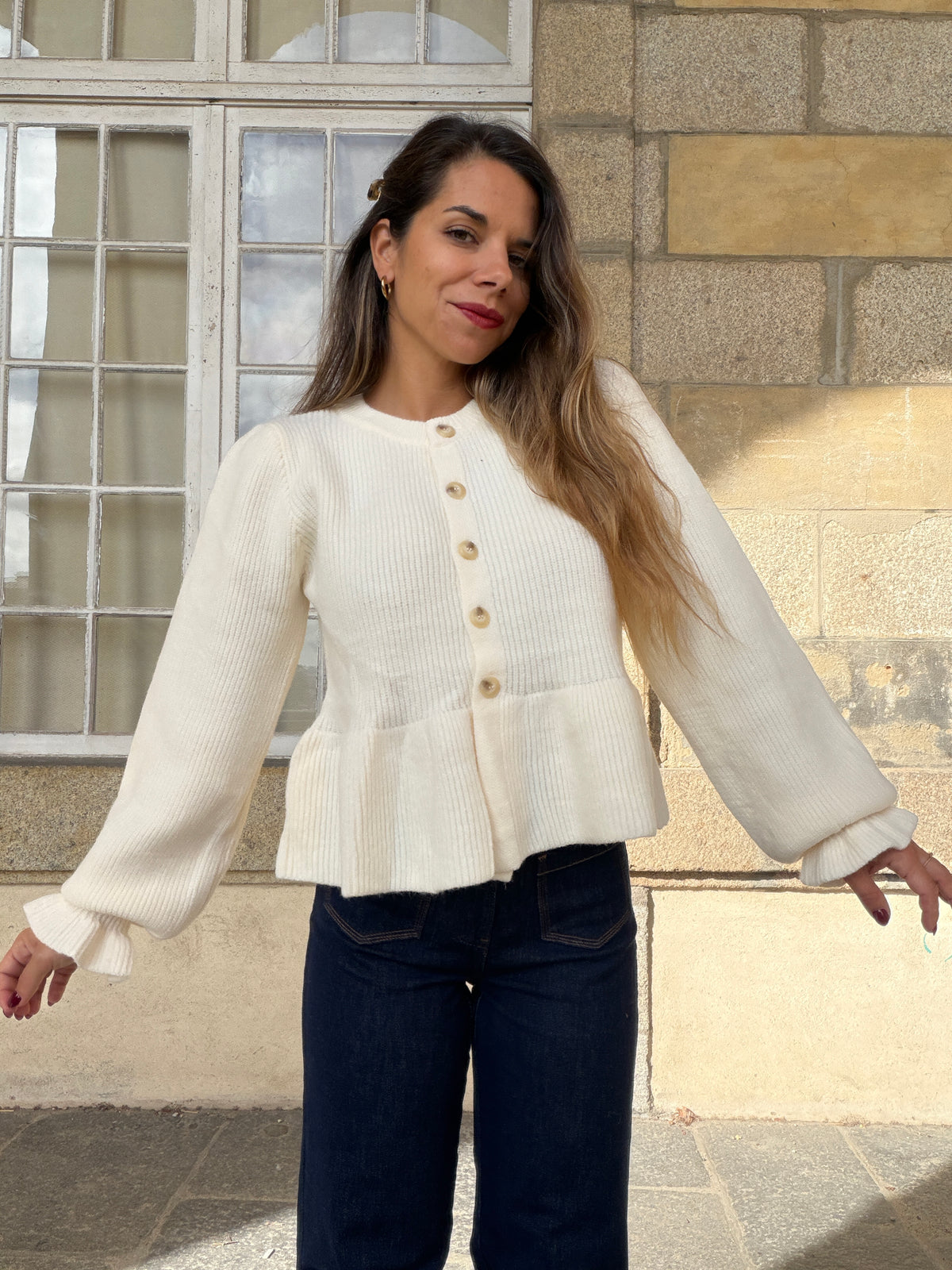 Cardigan péplum Oriane écru