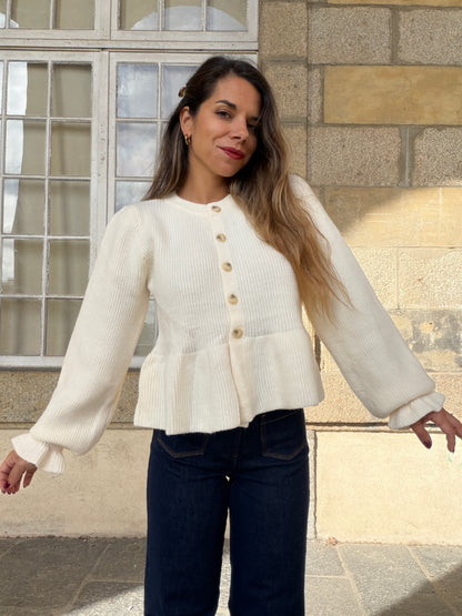 Cardigan péplum Oriane écru