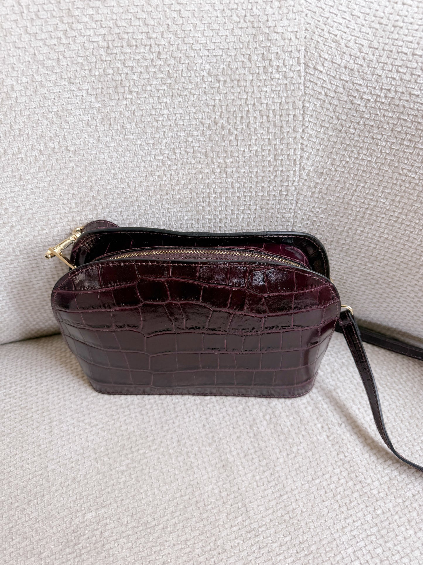 Sac à main croco Côme lie de vin