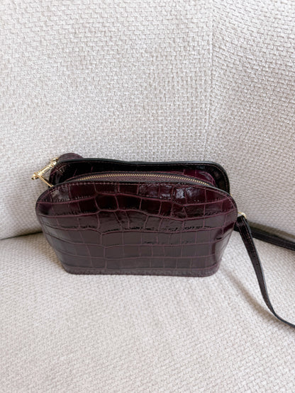 Sac à main croco Côme lie de vin