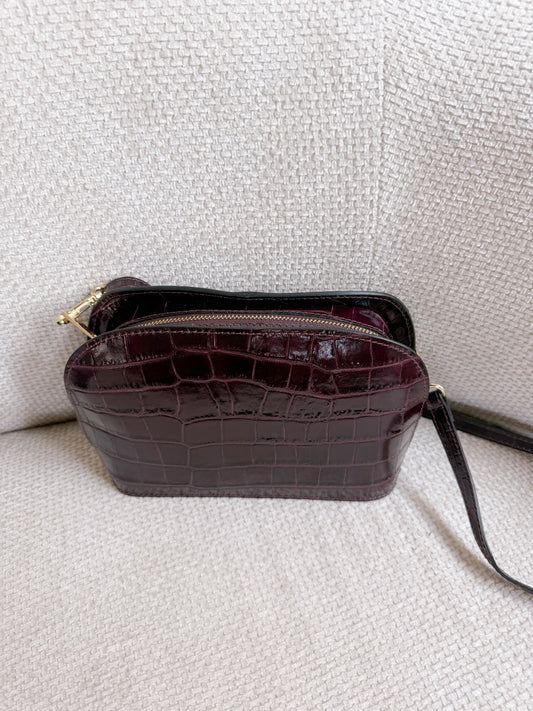 Sac à main croco Côme lie de vin