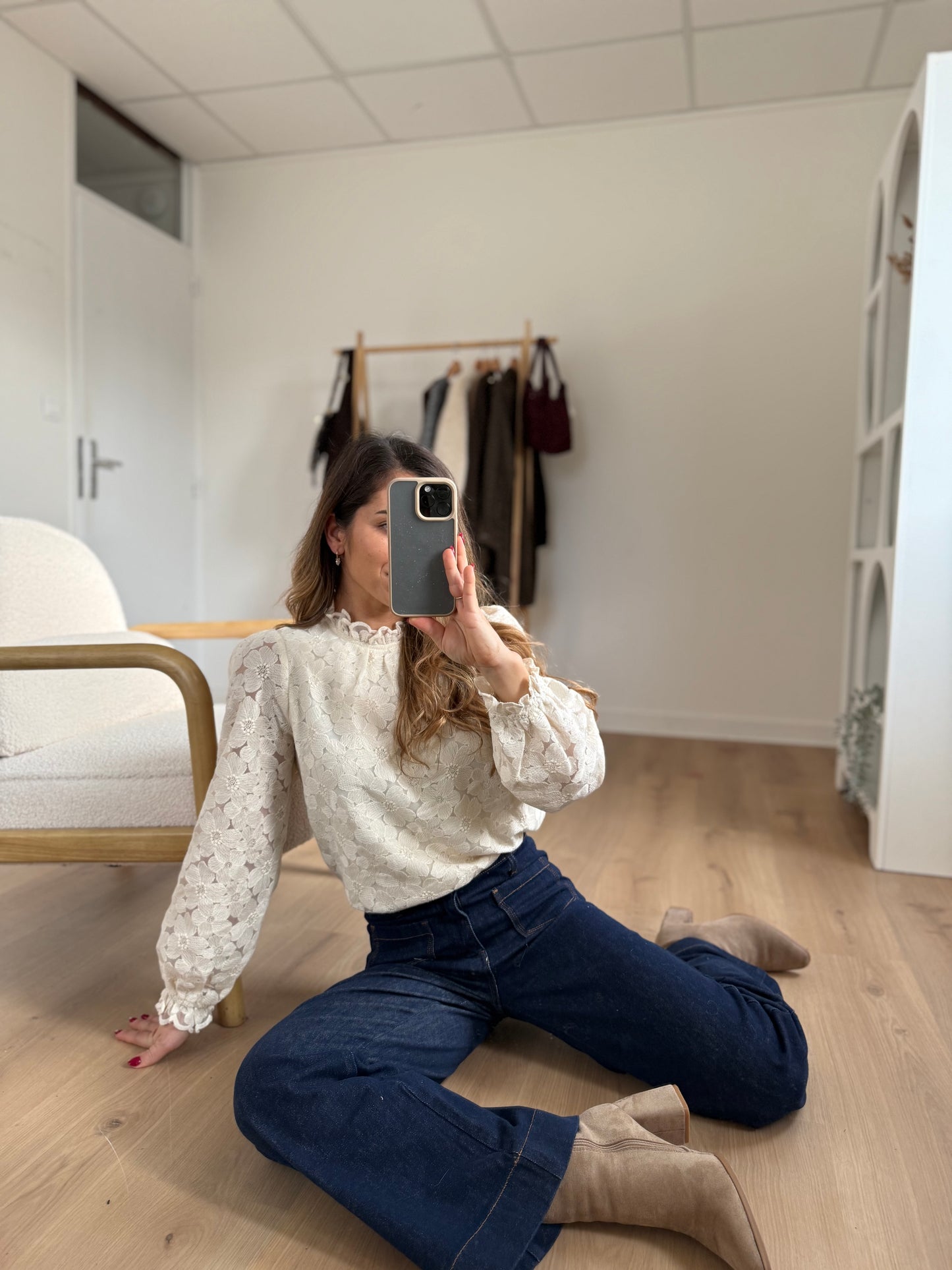 Blouse en dentelle écrue Alma