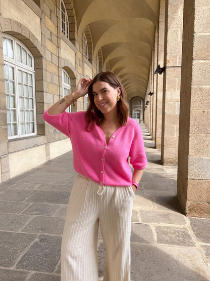 Maille à manches courtes Josephine rose bonbon