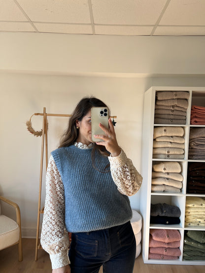 Pull sans manches bleu jean Adèle