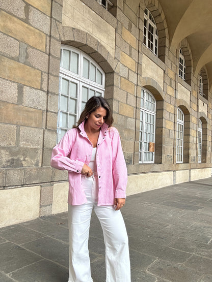 Veste en jean Céleste à rayures roses