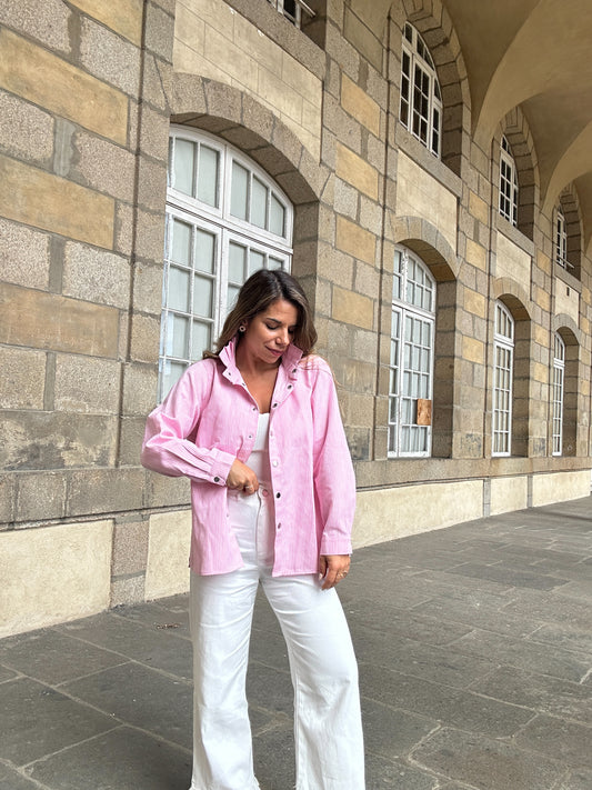 Veste en jean Céleste à rayures roses