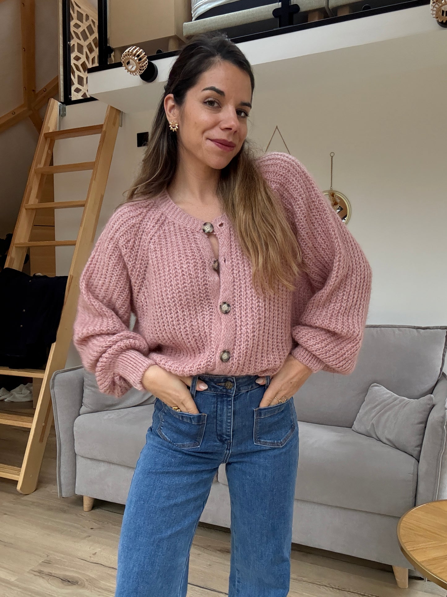 Cardigan rose chiné Honorine