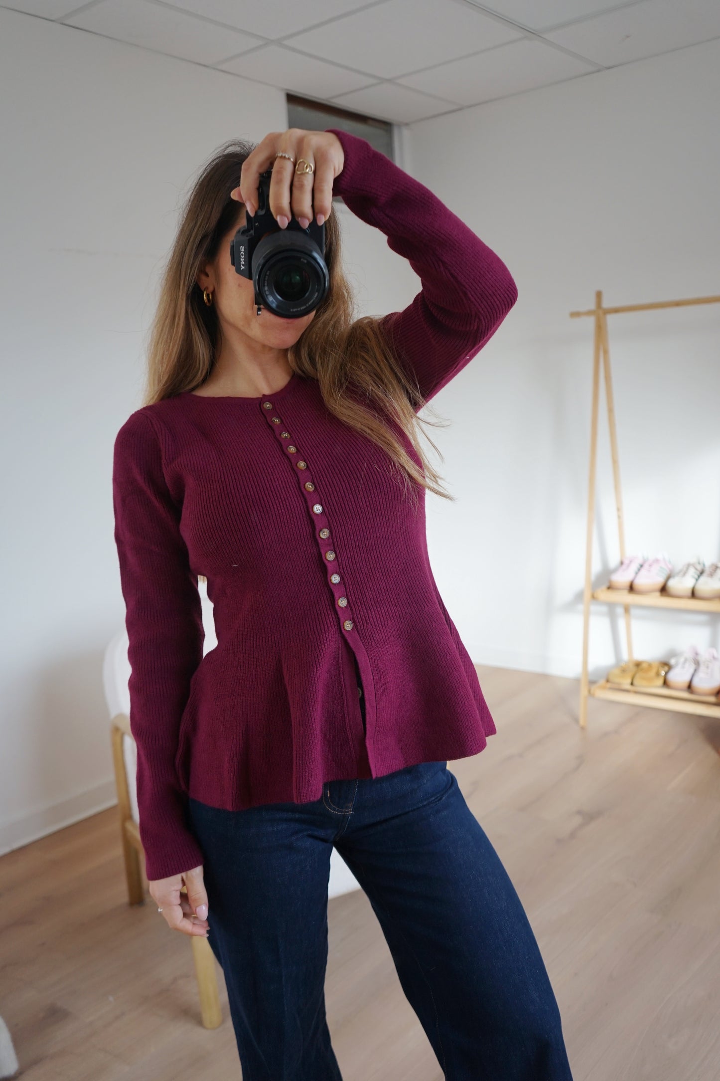 Pull fin péplum Albane bordeaux