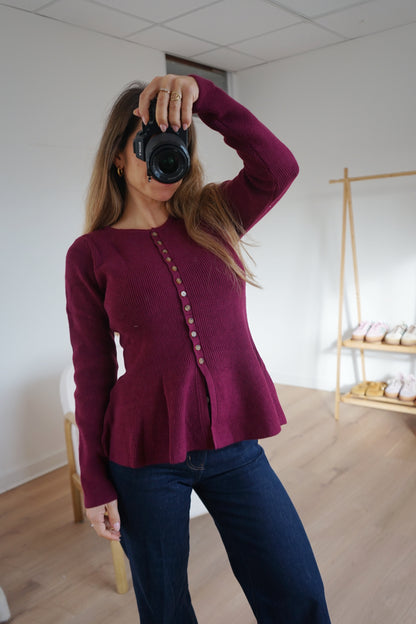 Pull fin péplum Albane bordeaux