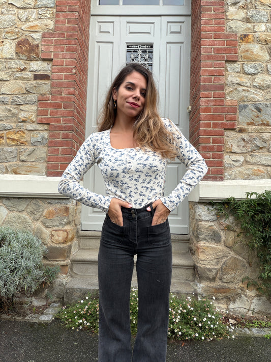 Top Gloria à fleurs bleues