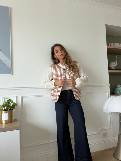 Gilet sans manches vichy beige Apolline réversible