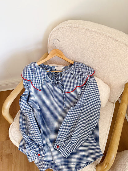 Blouse à col large Solveig VICHY bleue