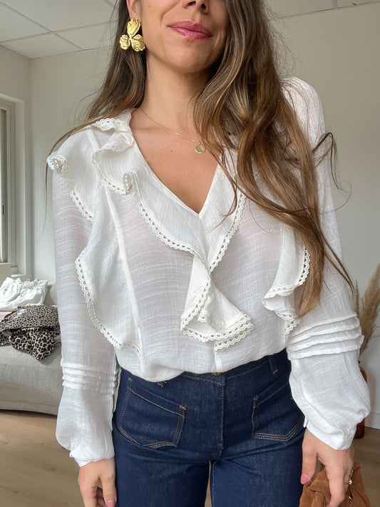 Blouse à volants June ivoire