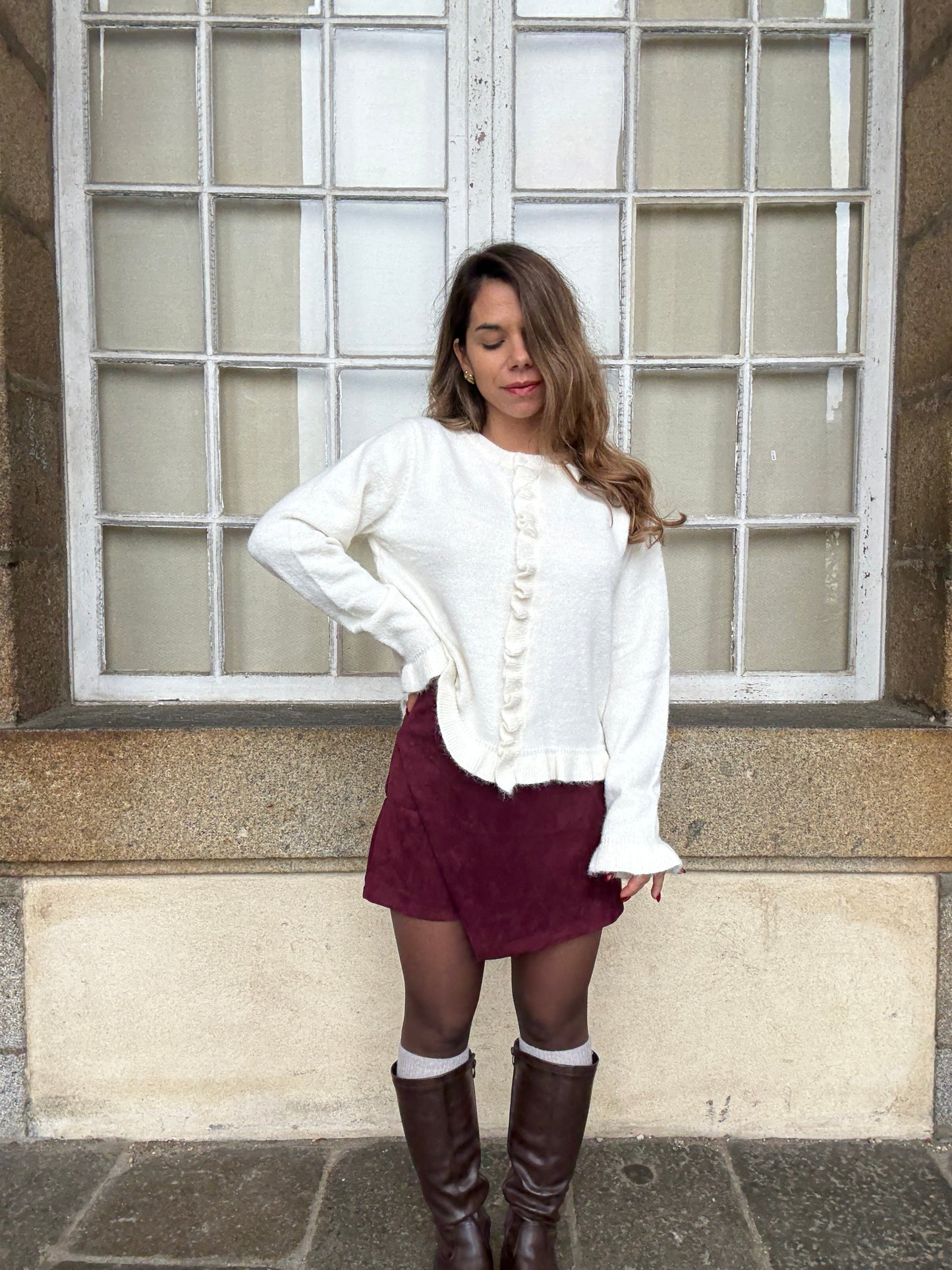 Jupe short en suédine Selena bordeaux