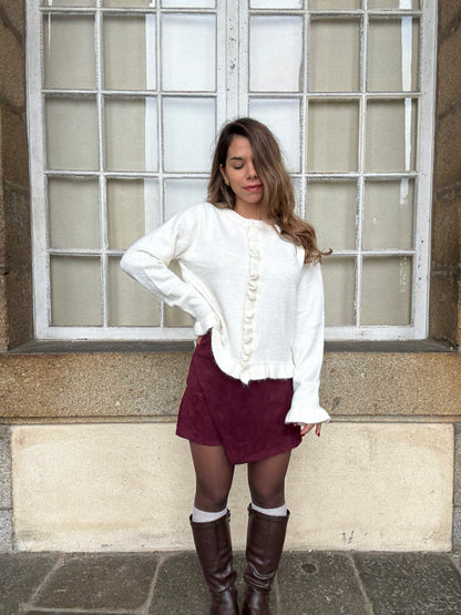 Jupe short en suédine Selena bordeaux