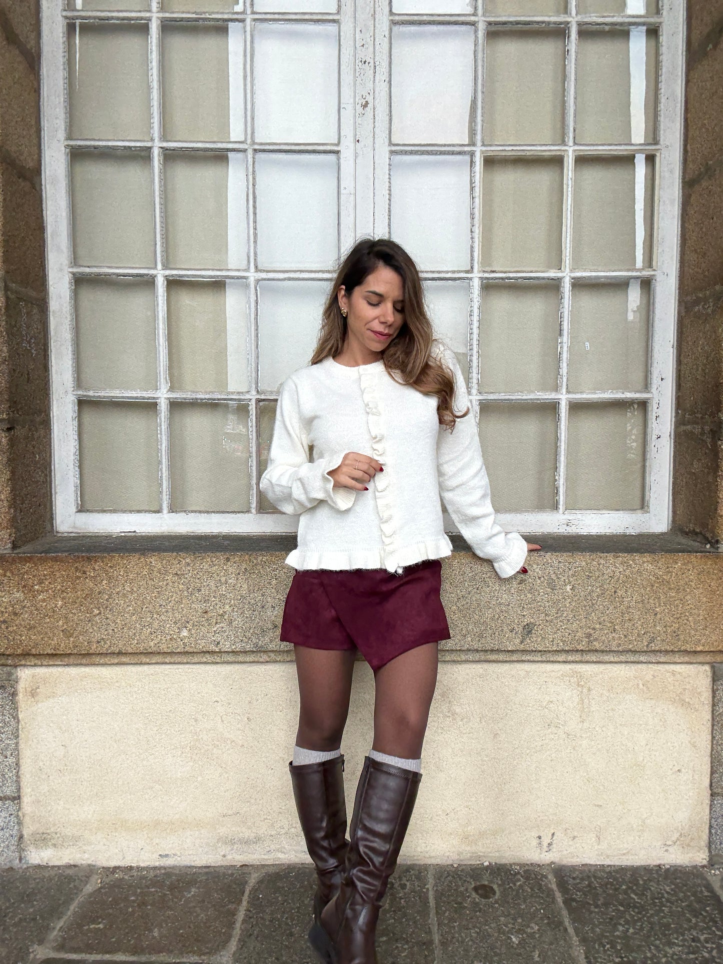 Jupe short en suédine Selena bordeaux