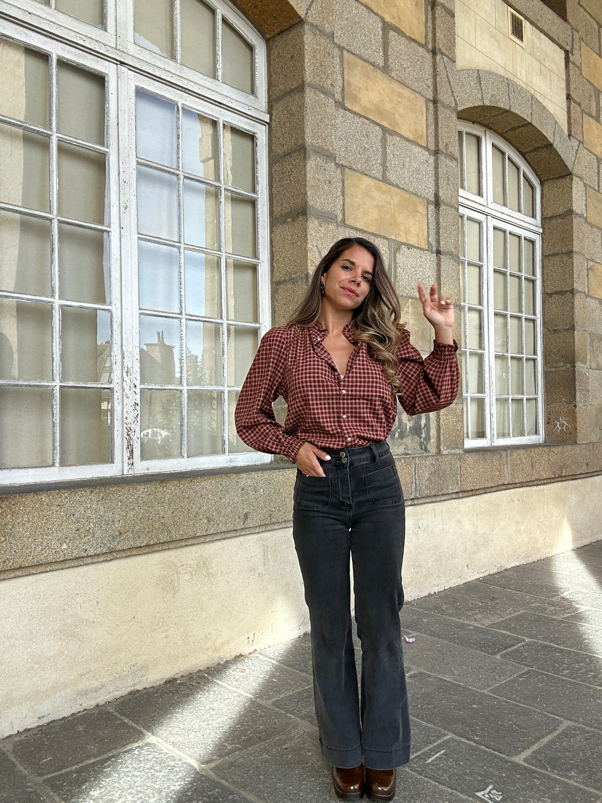 Blouse à carreaux Sybille bordeaux