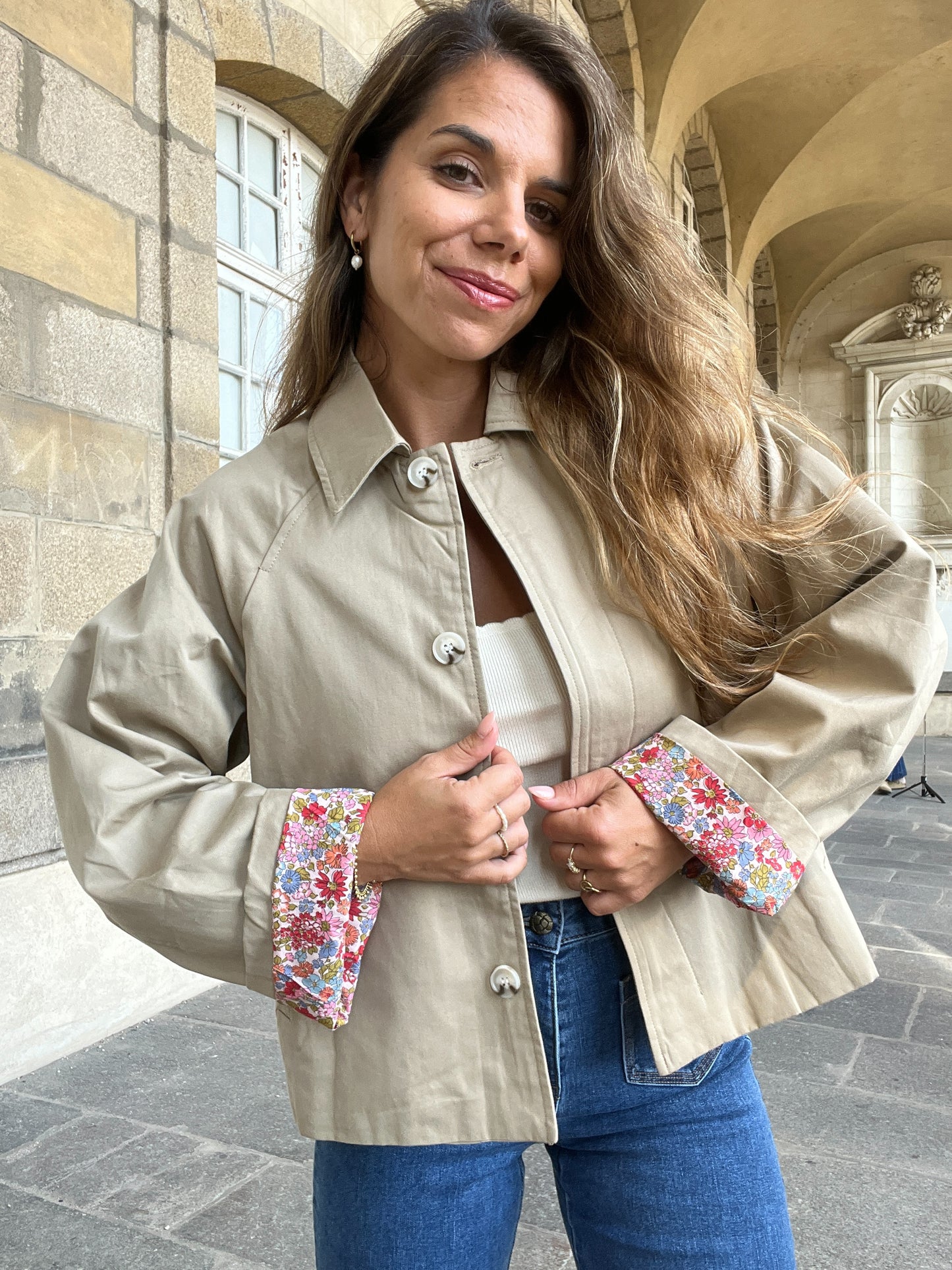 Veste trench liberty en coton beige Edith