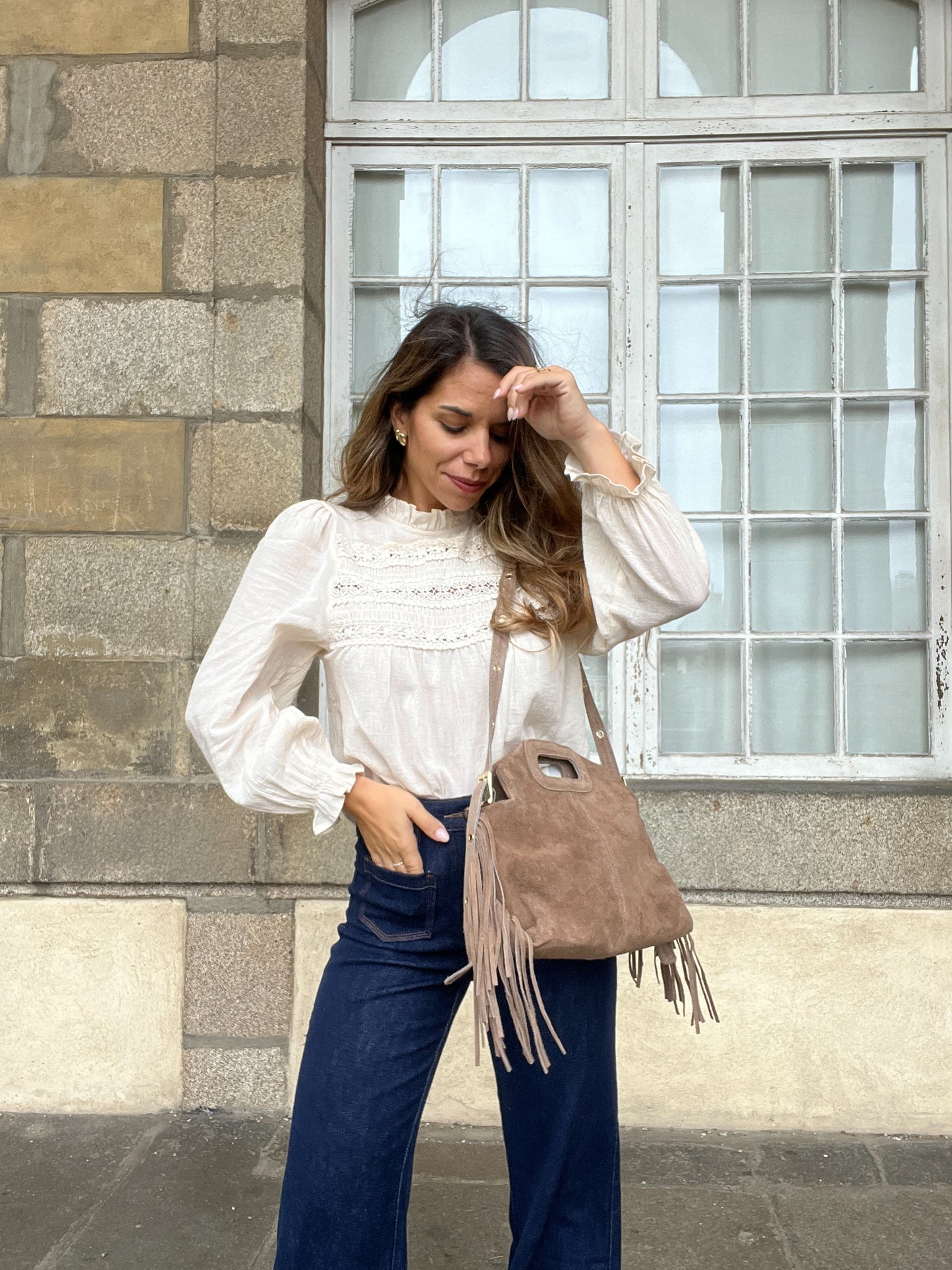 Grand sac à main en cuir Jodie taupe
