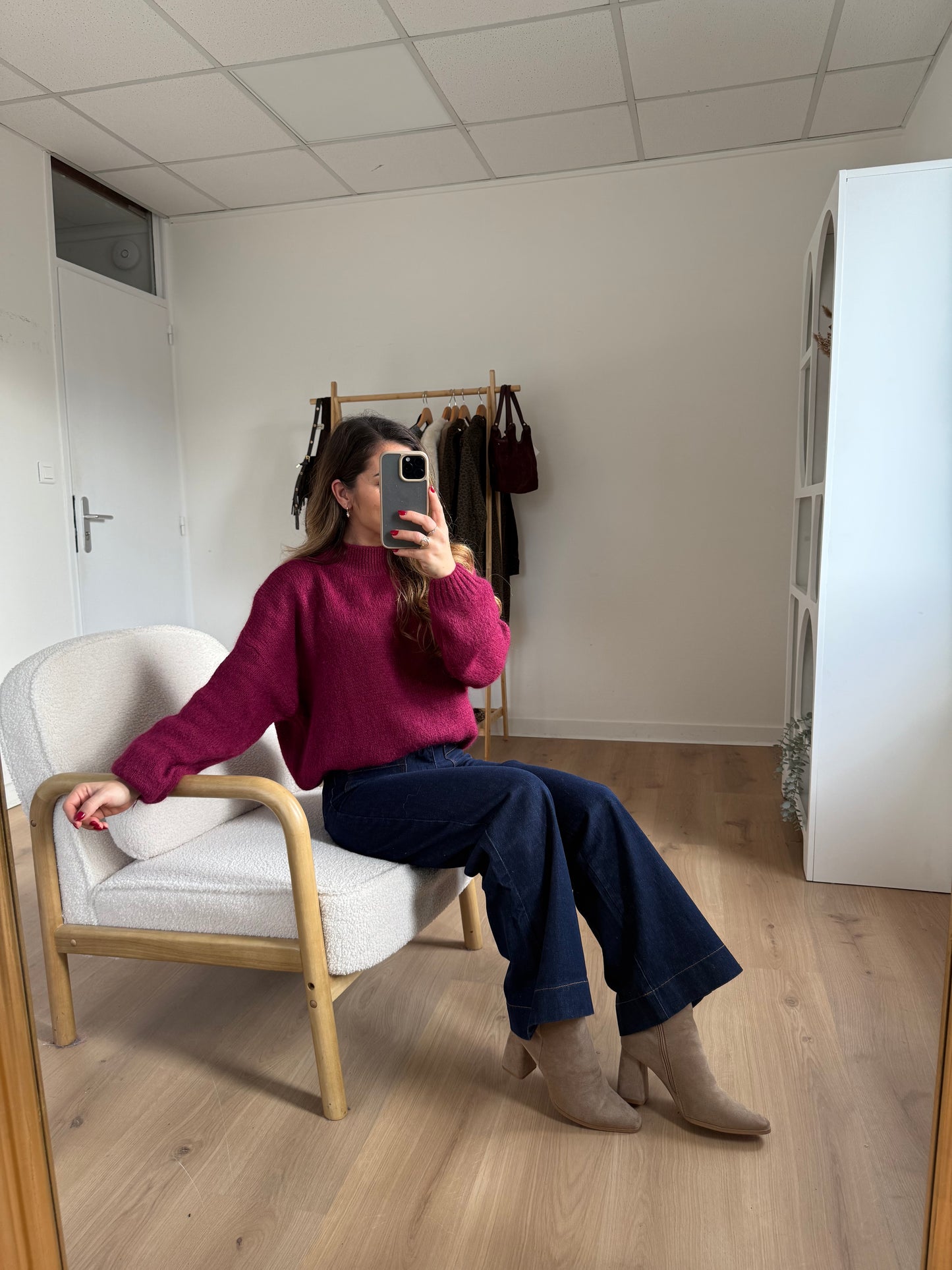 Pull en maille à col rond Hortense bordeaux