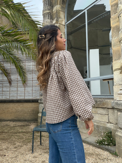 Blouse à carreaux chocolat Albane