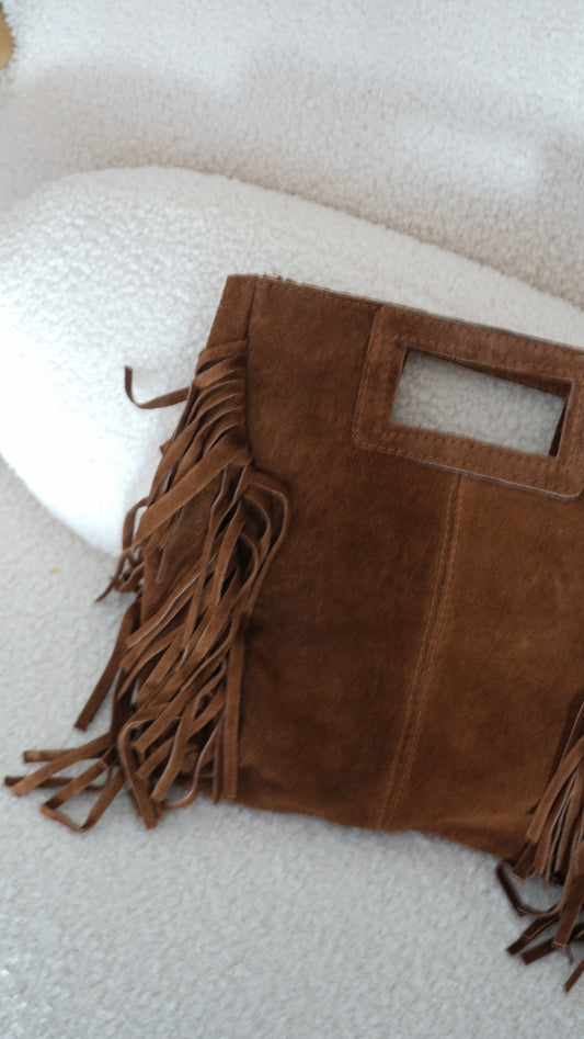 Sac à main à franges en daim Lou chocolat