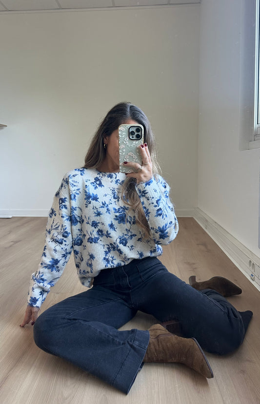 Pull Capucine à fleurs bleues